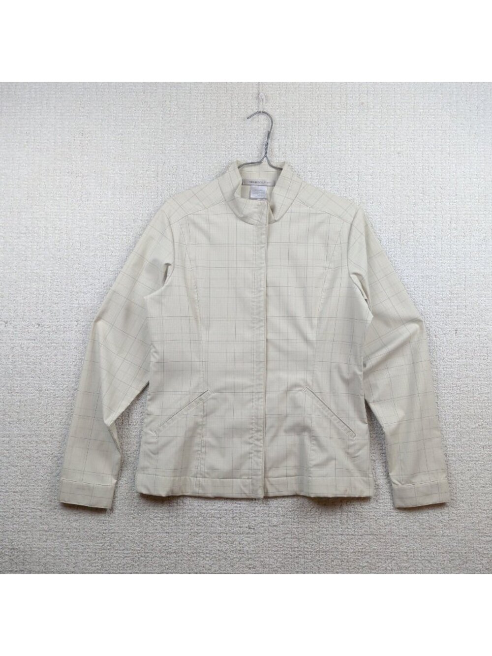 Y2K Nike Golf Fit Dry Women Windbreaker Jacket Full Zip Beige Plaid Sz M Gorp